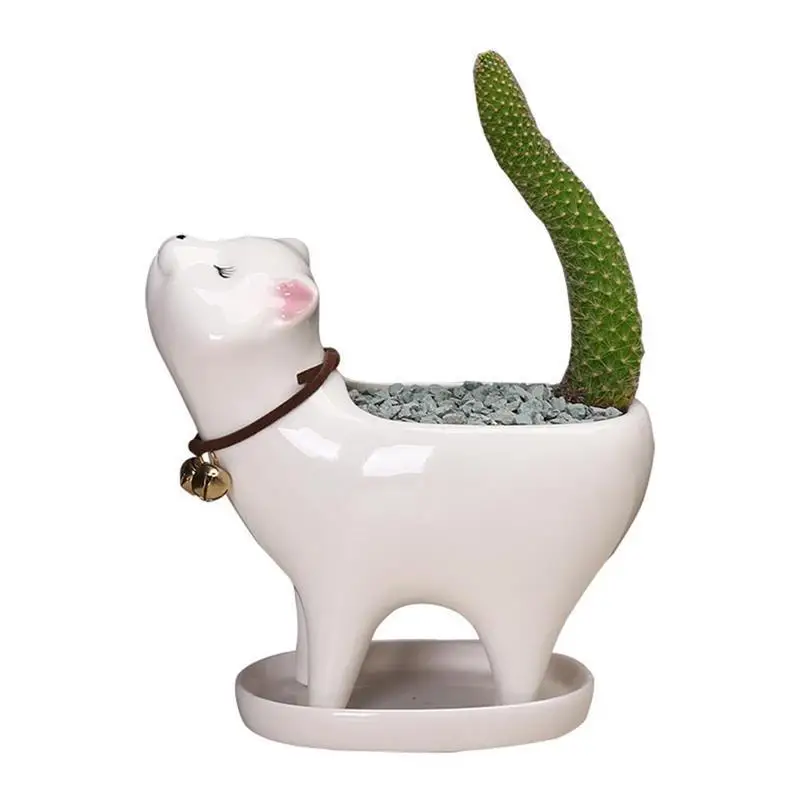 

Cat ceramic succulent pot with drain hole cat tail succulent cactus ceramic flowerpot cartoon cute personality decoration office