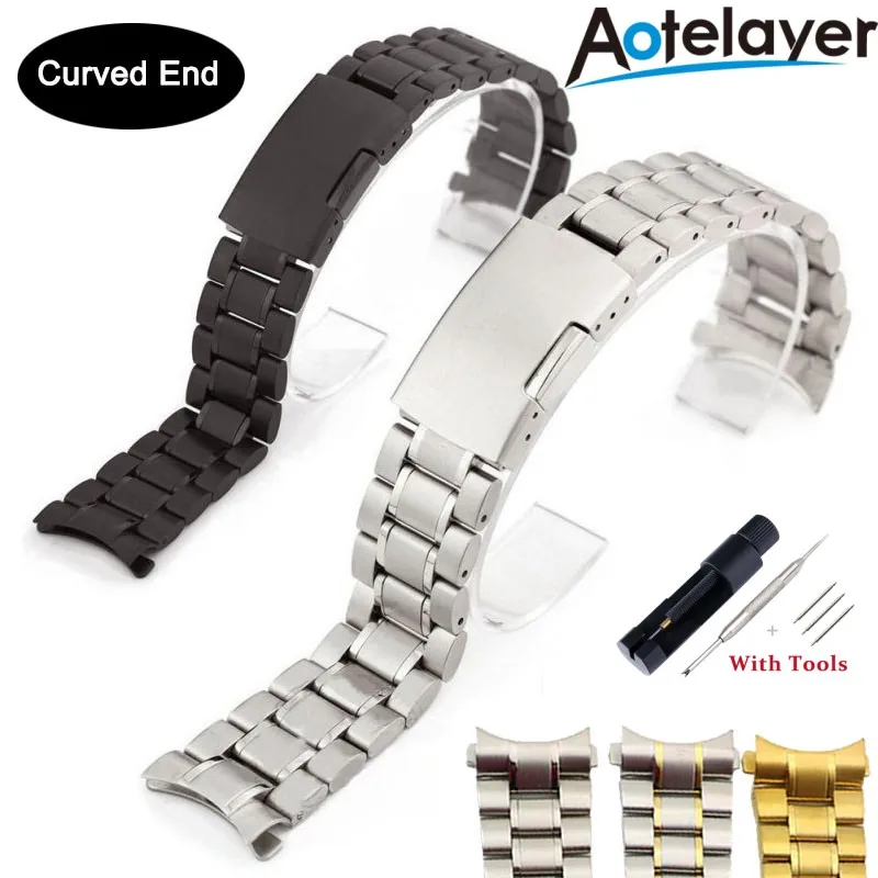 

12 14 16 18 19 20 21 22 24mm High Quality Solid Stainless Steel Curved End Watch Strap Wrist Band Bracelet Accessories With Tool