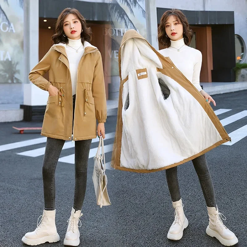 

Lining/Velvet Windbreaker Female 2022 New Winter Women Korean Version Thecoat Autumn Trench Thickened Mid-Length Cotton Coat
