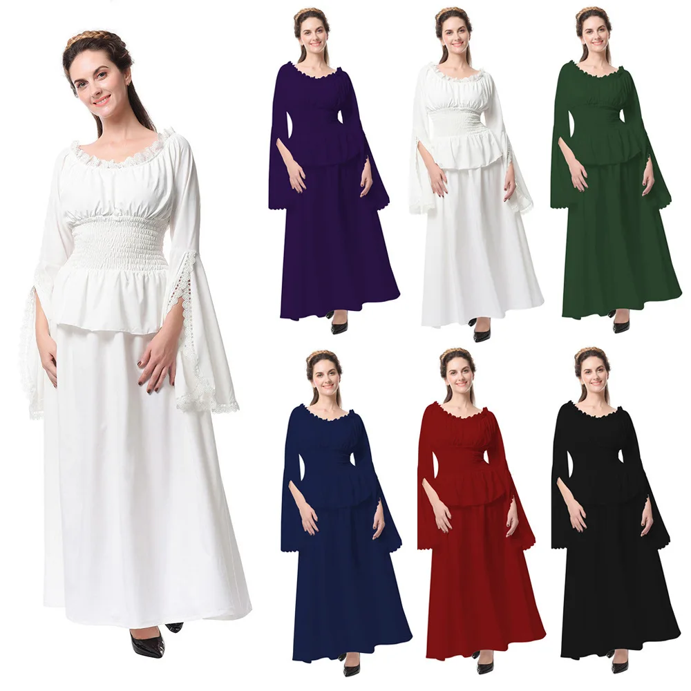 

6 Colors Spring Party Side of Fungus European Long-sleeved Women's Renaissance Medieval Inner Tower Dress Masquerade Costumes