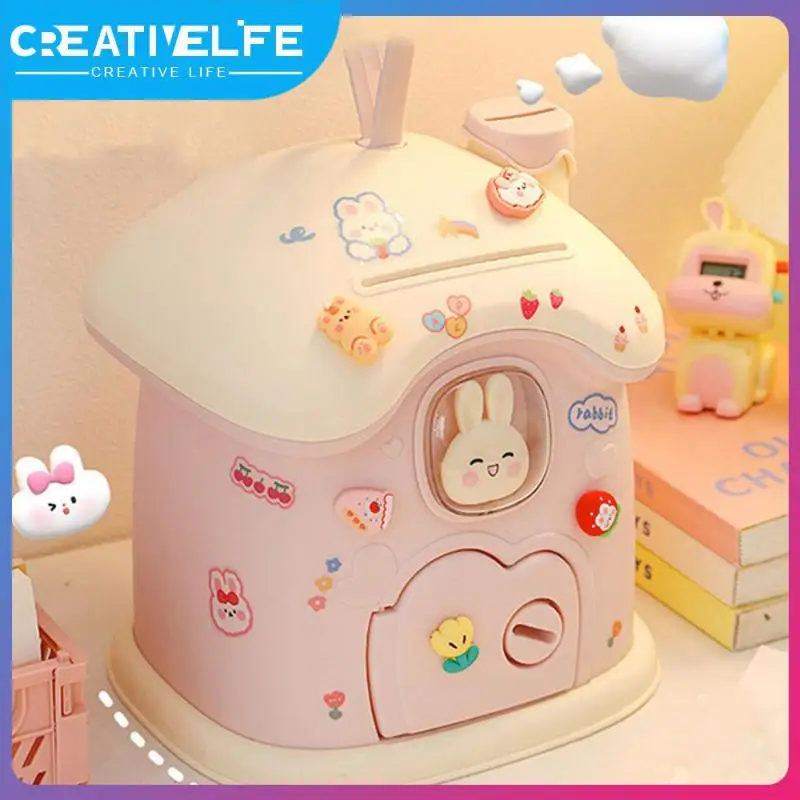 

Cute Deposit Box Resistant To Falling Piggy Bank Key Lock Rabbit Mushroom Room Money Box Household Storage Supplies Durable Can