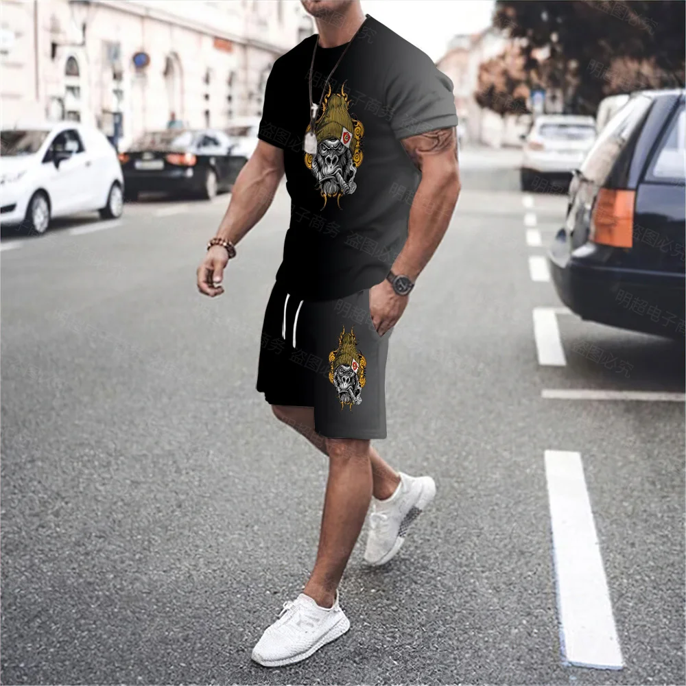 Men's Trend T-shirt Luxury Brand 2023 Smiley Sportswear Trousers Fashion Men's Streetwear Summer Short Sleeve Top + Shorts Set