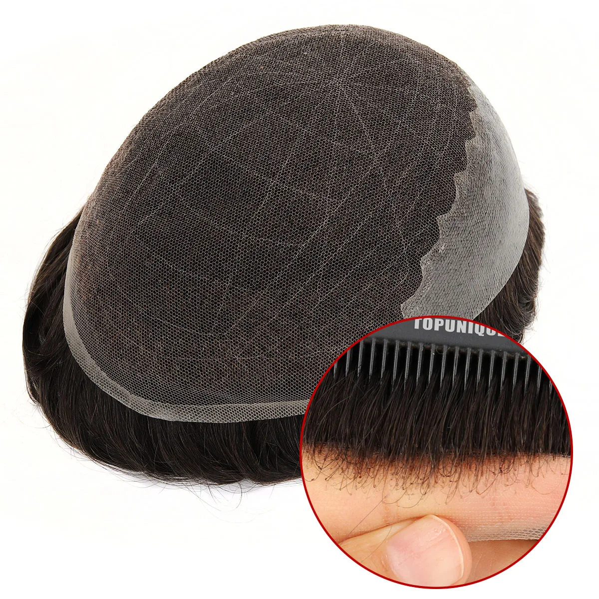 Фото Topunique Bella Lace Toupee Мужчины Человеческие Волосы Мужской Парик Швейцарский Парик Фронта Шнурка С Пу Мужская Система Замены Волос Блок Воздухопроницаемость №1