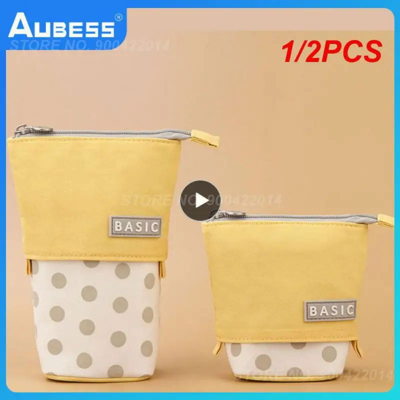 Telescopic Holder Stationery Case, Stand-up Transformer Bag With Kawaii Smile Face Black Dot