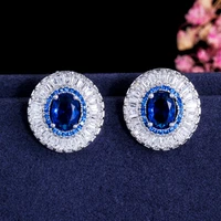 threegraces 4 color options luxury blue cubic zirconia big round shape stud earrings for women fashion daily party jewelry er259
