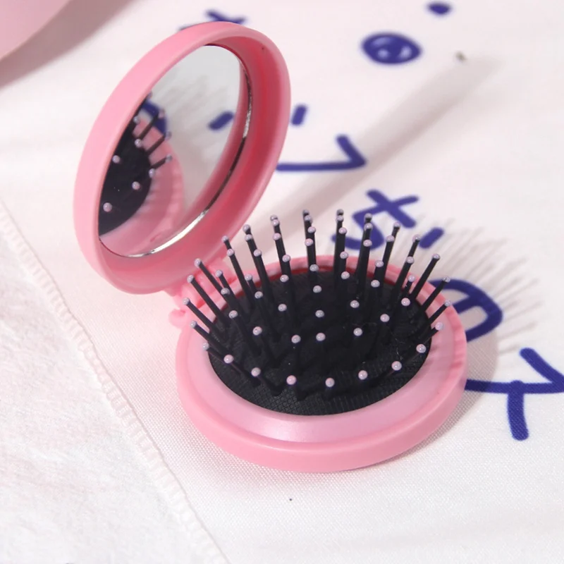 

1 Pcs Mini Portable Folding Comb with Mirror Compact Pocket Size Travel Hair Brush Cosmetic Mirror Relax Massage Comb Escova
