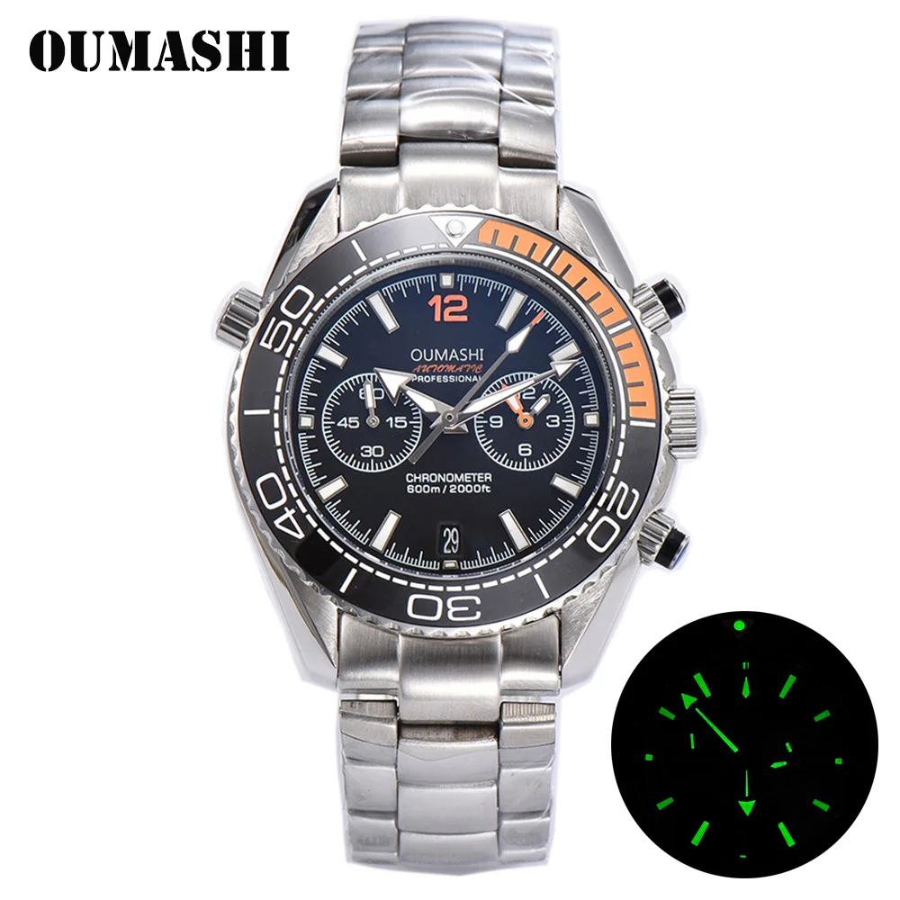 

OUMASHI 44mm Men's Watch Top Brand Luxury Quartz Watch Chronograph with Ceramic Bezel Luminous Men Clock