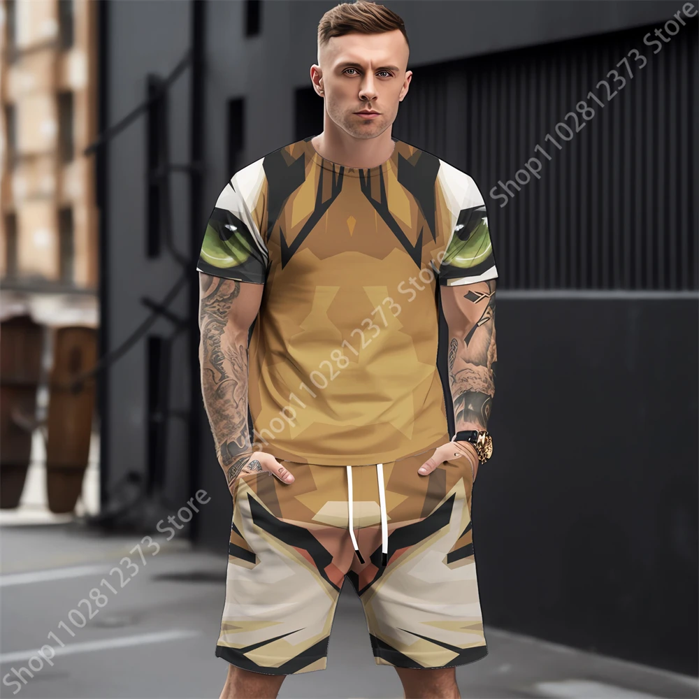 2023 Summer New Man Tracksuit Set Men Casual Short Sleeve T Shirts Two Piece Sets Fashion 3D Tiger Printing Sports Men Clothing