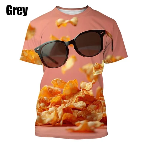 Новая интересная повседневная уличная футболка с 3D принтом, мужская футболка с круглым вырезом и картофельными чипсами, женская и детская футболка с короткими рукавами