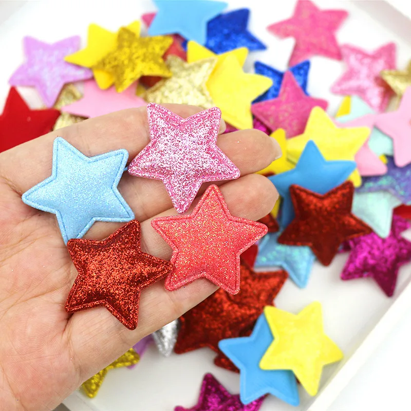 

50pcs Hot Sell 36mm Glitter Stars Padded Appliques Clothes Patches DIY Hand Craft Supplies Headwear Hairpin Accessories Material
