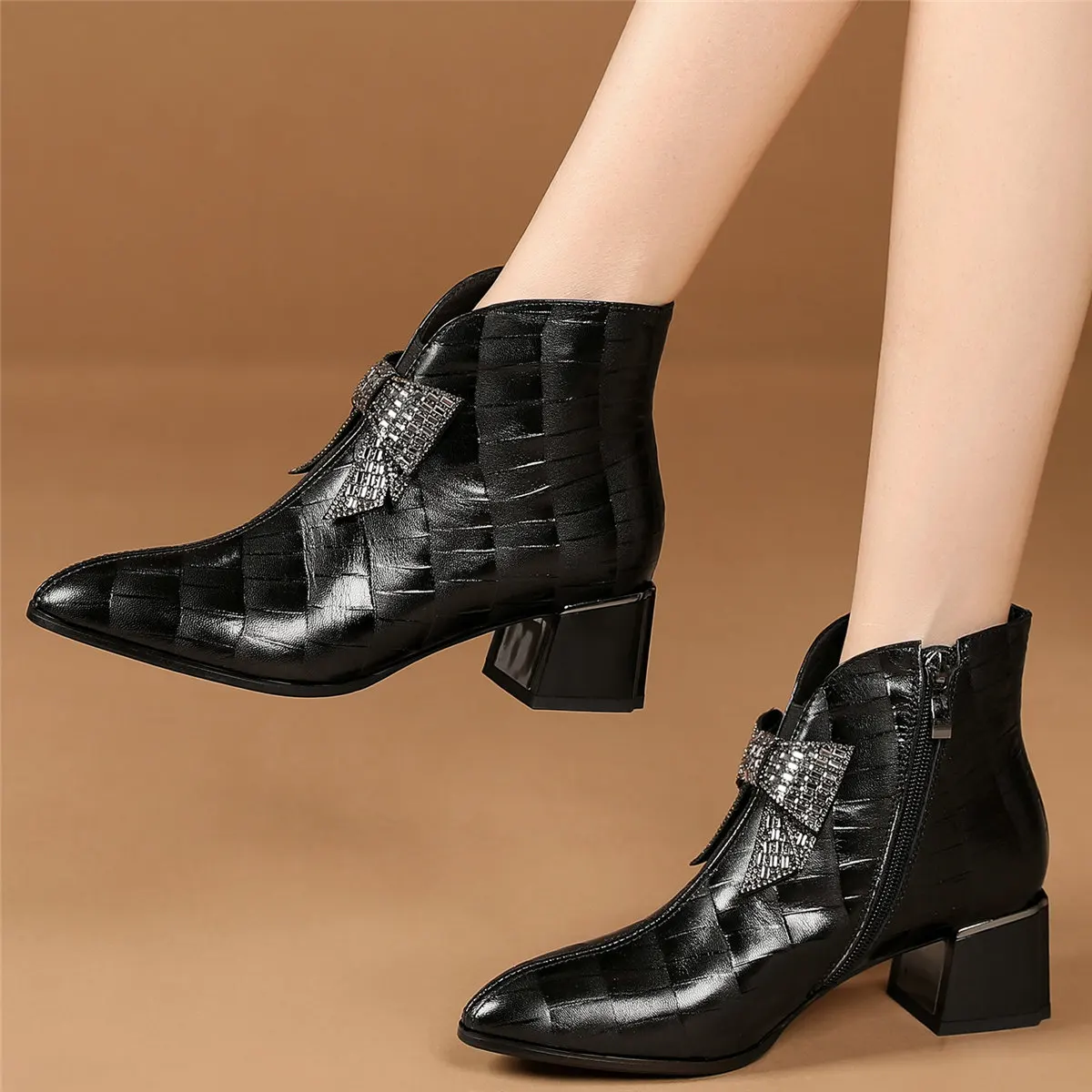 High Top Platform Pumps Women Genuine Leather Chunky High Heels Ankle Boots Female Winter Round Toe Fashion Sneaker Casual Shoes
