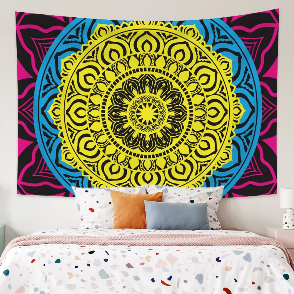 

Psychedelic Colourful Mandala Bohemia Tapestry Boho Hippie Aesthetic Wall Hanging Living Room Bedroom Dormitory Mural Decoration