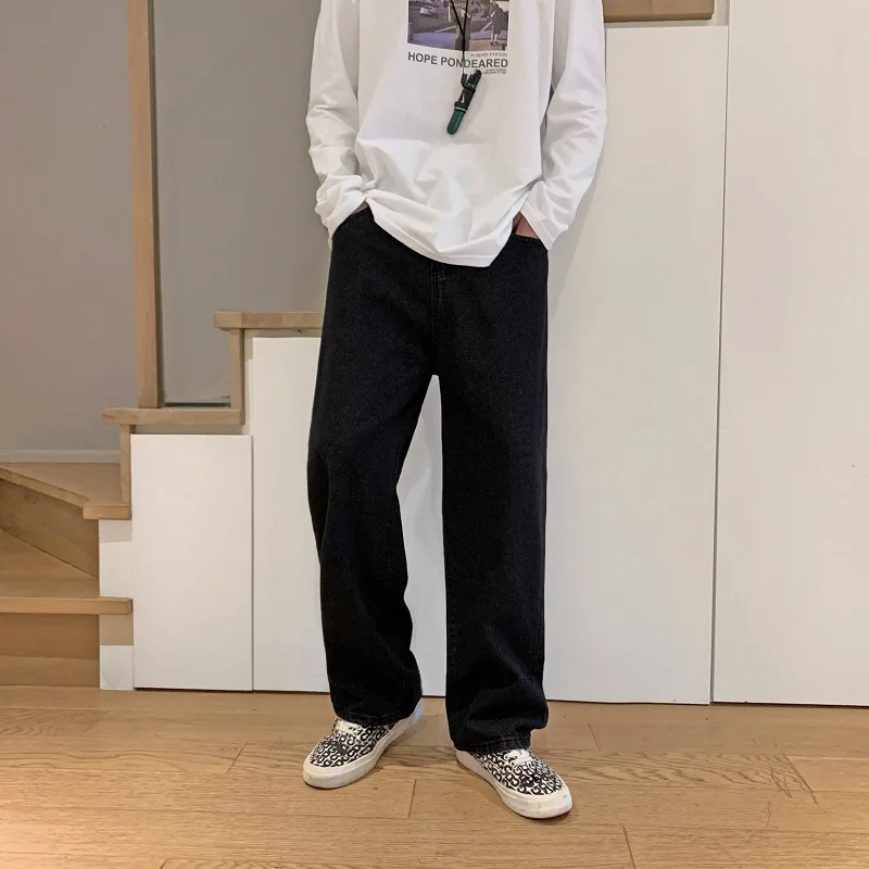 Spring and Summer New Solid Color Jeans Men's Korean Straight Loose Loose Wide-leg Pants Streetwear Men White Black Blue джинсы