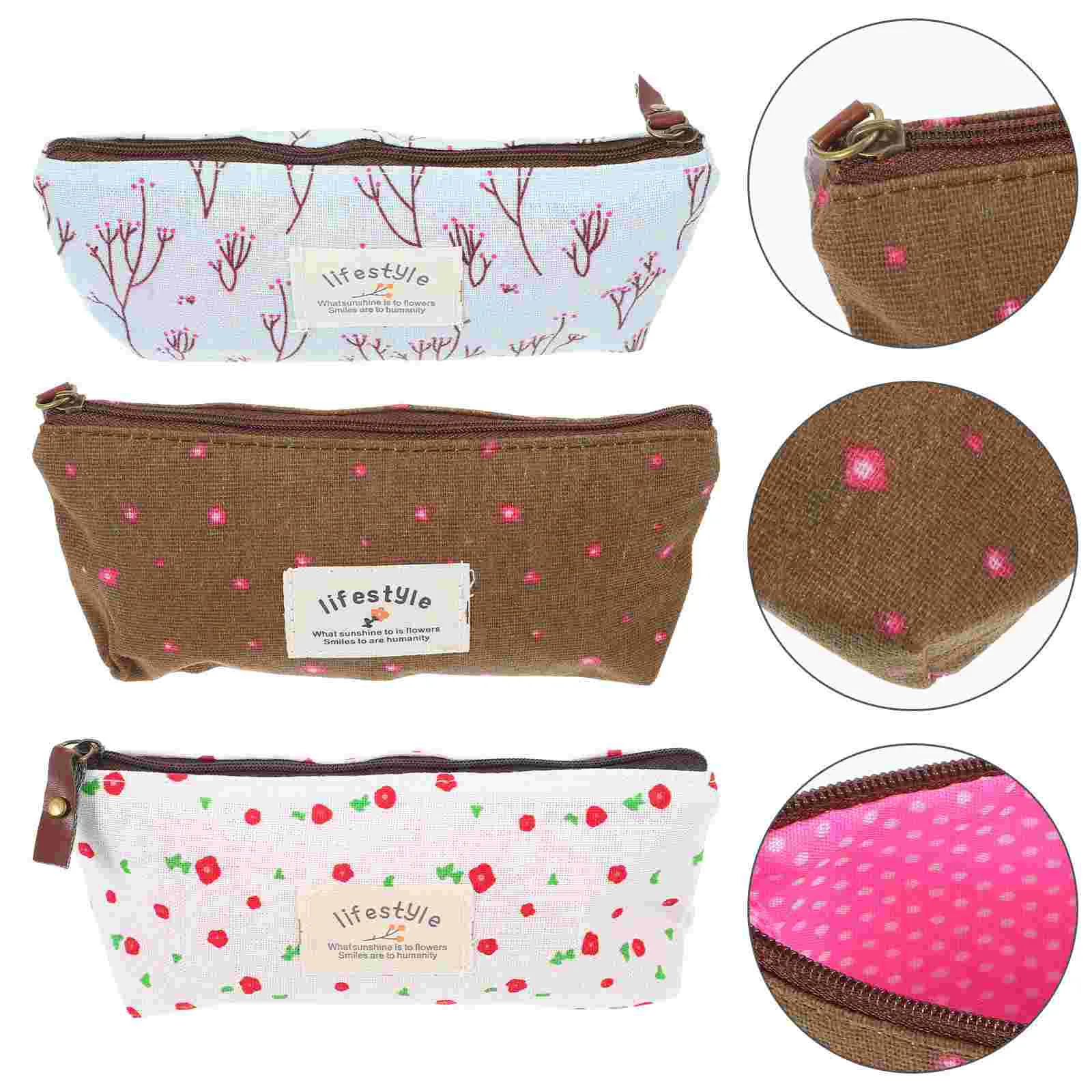 

3pcs Exquisitely Printed Storage Pouches Coin Pen Zipper Storage Bags