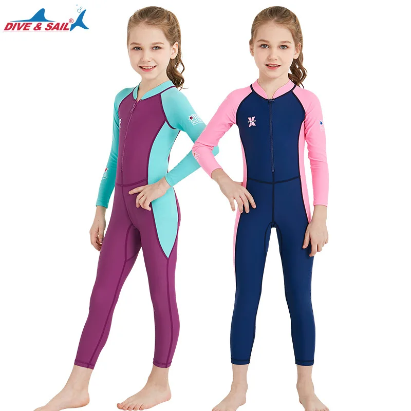 2023 Children's Outdoor Long Sleeve One Piece Surfing Suit Sunscreen Quick Drying Boys And Girls Swim Surfing Snorkeling Suit