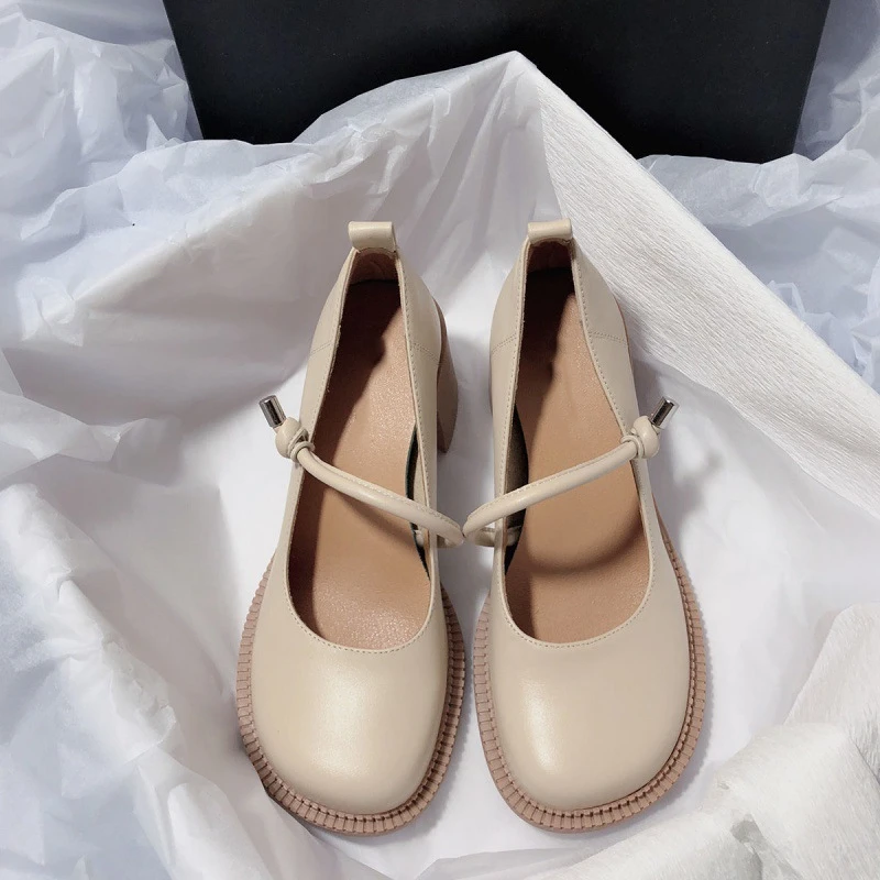 

Retro Leather Mary Janes Heels Shoes Round Toe Chunky Heels Pumps Sandals 6cm Casual Shoes For Women 2022 Autumn New