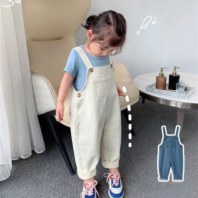 

New Baby Boy Solid Denim Overalls Child Jean Bib Pants Infant Jumpsuit Children's Clothing Kids Overalls Autumn Girls Outfits