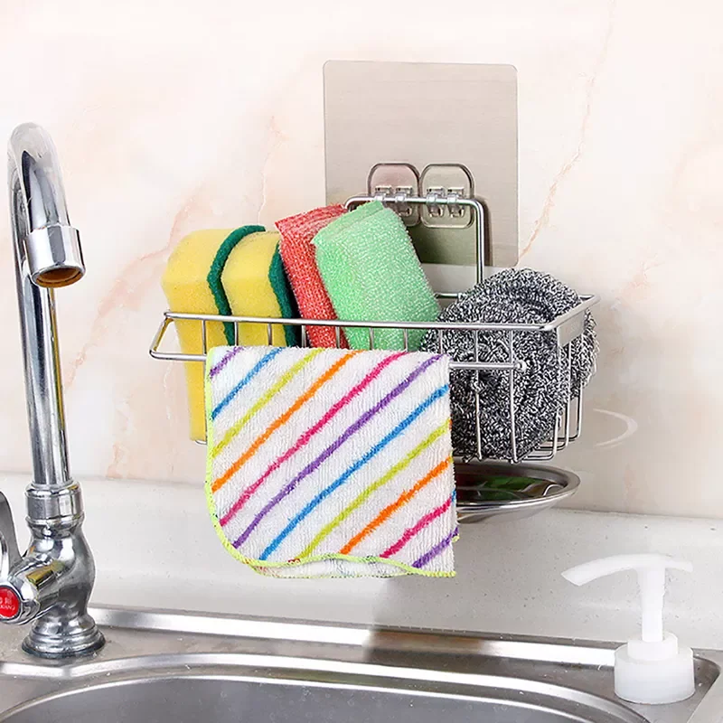 

Kitchen Sink Drain Basket Rag Sponge Hanging Rack 304 Stainless Steel Dish Cloth Storage Wall Hanging Holder