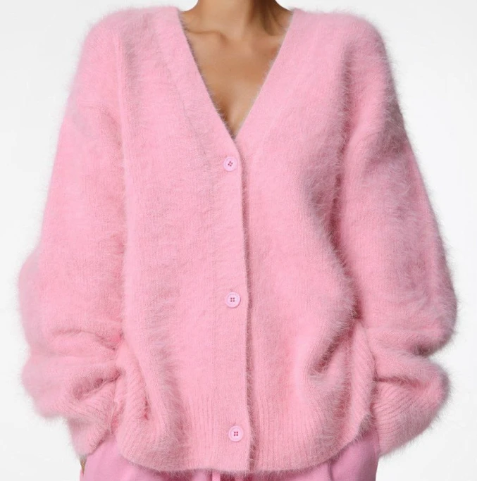 Женский свитер кардиган зимний повседневный вязаный из нечеткого меха с
