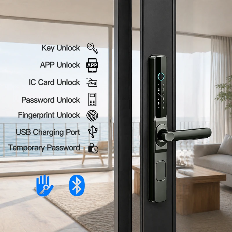 Фото Умный замок TTLock App поддерживает отпечаток пальца, пароль, ID-карту, USB-порт для зарядки, временный пароль. №2