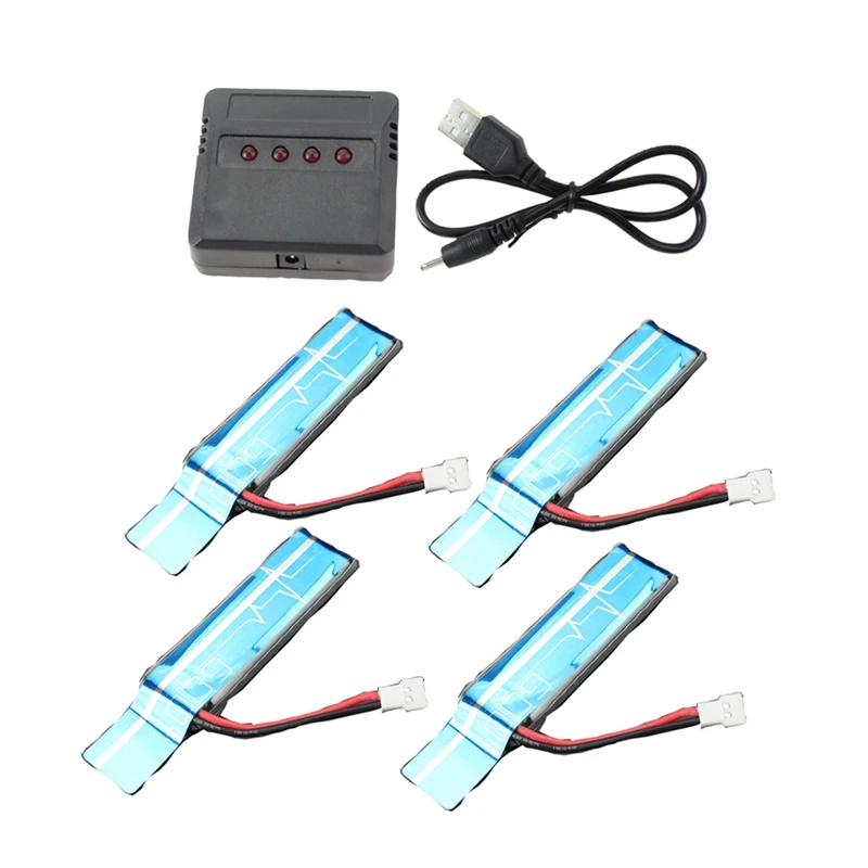 

HOT-4PC 3.7V 520Mah 30C Upgraded Li-Po Battery With USB Charger For Wltoys XK K110 K110S V930 V977 RC Helicopter Spare Parts