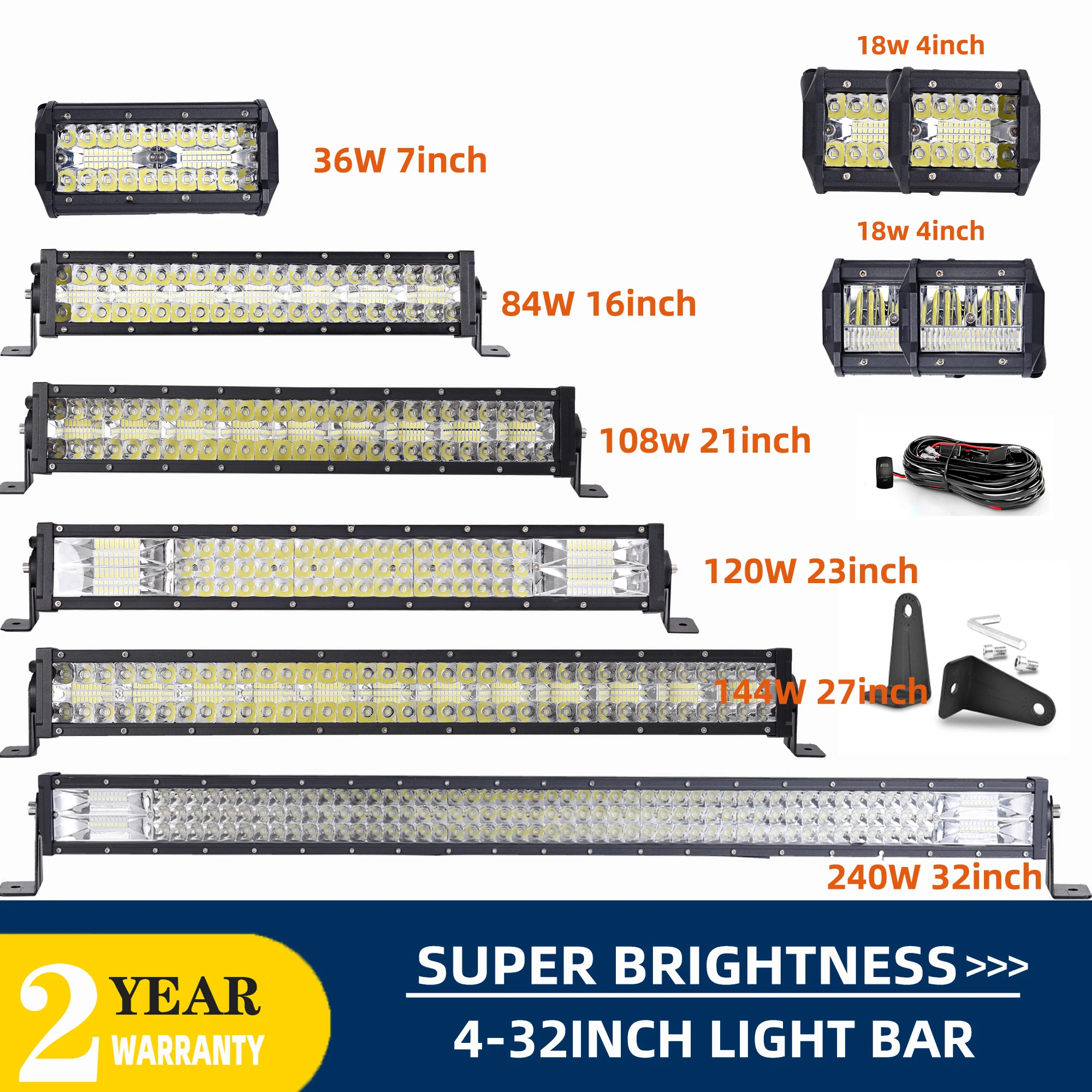 

4-32Inch 18W-180W Tri-Row 7D LED Work Light Bar Offroad Led Bar Combo Led Headlights for Truck ATV UTV SUV 4x4 4WD 12v 24V