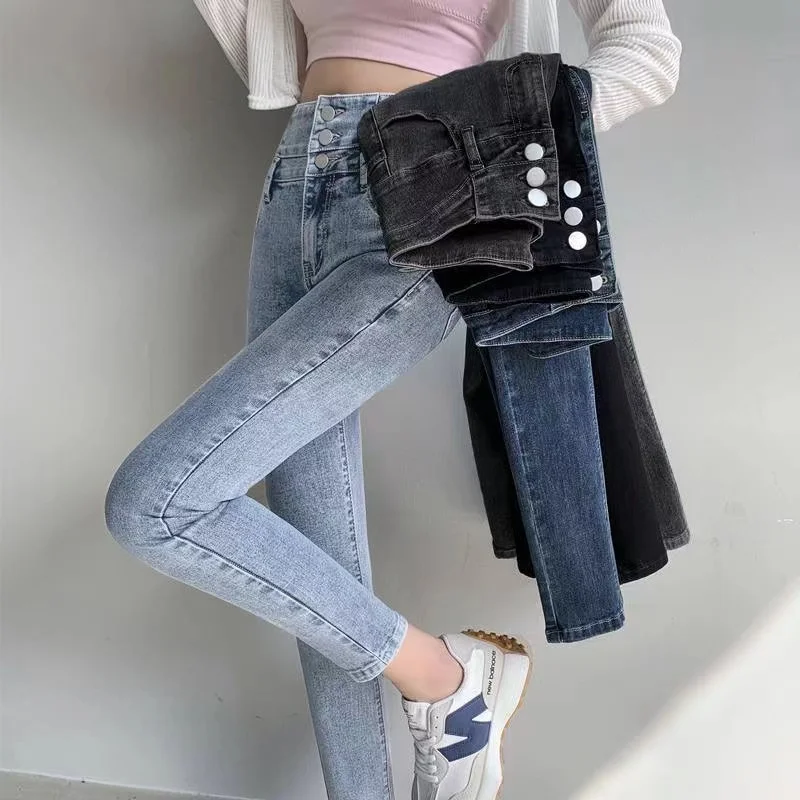 

Джинсы с высокой талией для женщин, облегающие джинсовые брюки, женские эластичные брюки-карандаш, женская мода