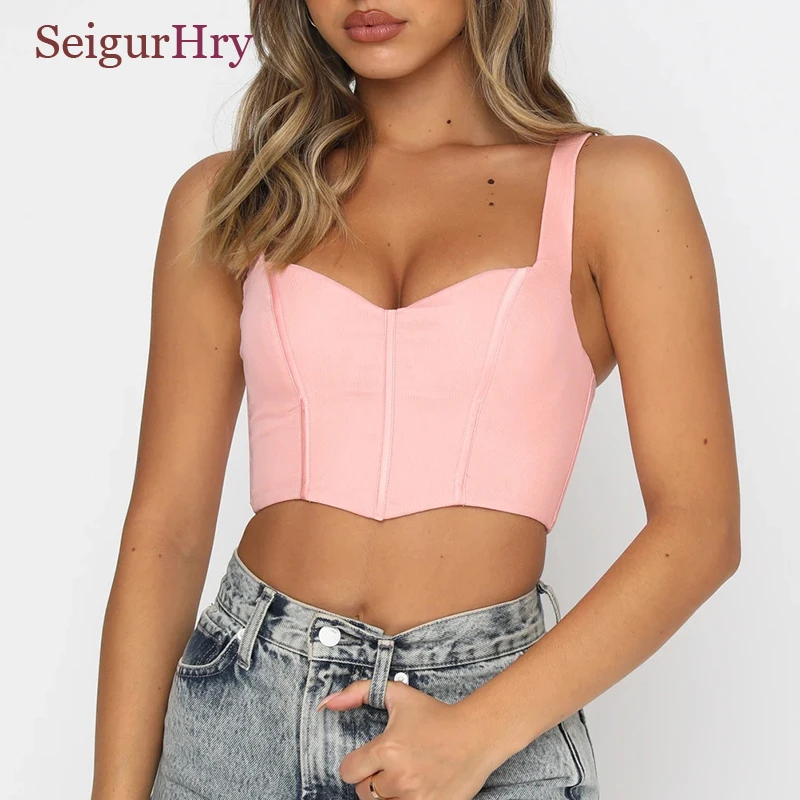 

SeigurHry Women's Boned Mesh Bustier Zip Back Strap Corset Bodyshaper Sexy Party Short Crop Top Outfit Y2K Sleeveless Cami