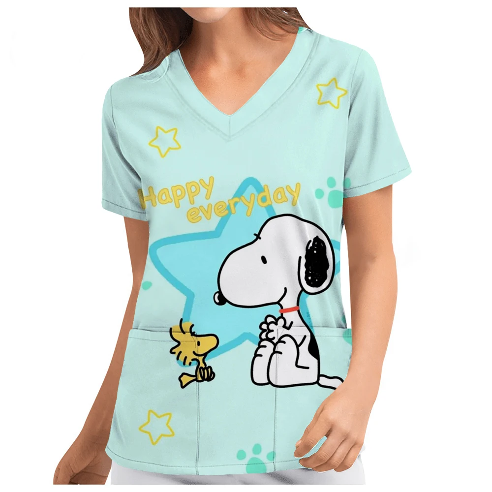 Карманная женская футболка униформа медсестры с v-образным вырезом Y2k одежда Snoopy