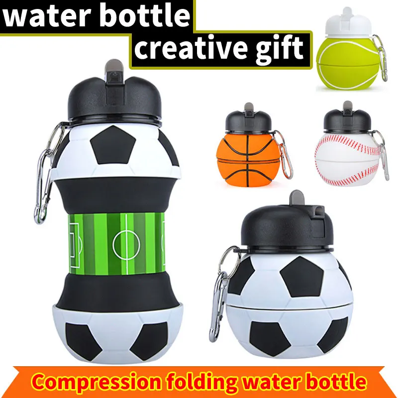 

550ml Foldable Football Kids Water Bottles Outdoor Sports Fold Water Bottle Football Soccer Ball Shaped Water Bottl Silicone Cup