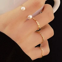 korean sweet pearl wave twist finger rings female jewelry gifts 4 pcsset