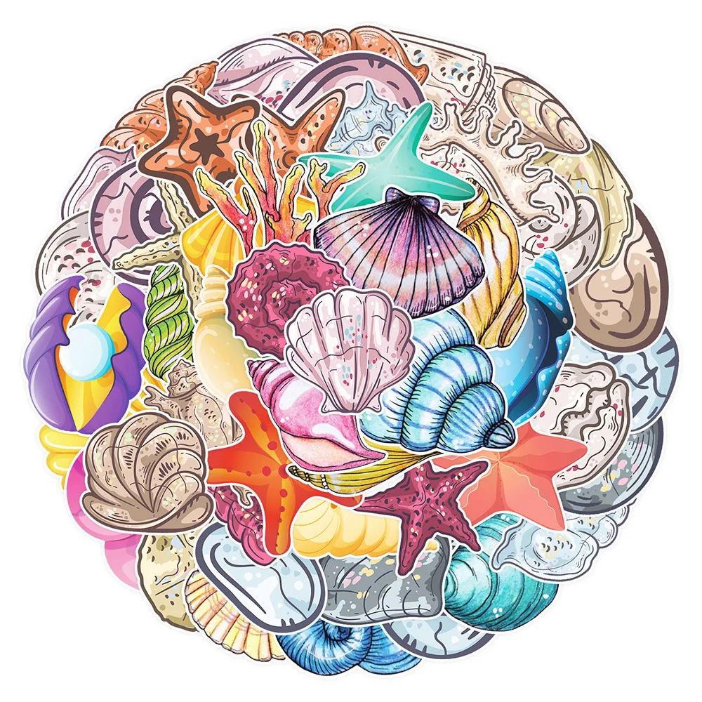 

10/30/50pcs Colorful Seashells Drawing Stickers Aesthetic for Phone Laptop Notebook Water Bottle Waterproof Kids Sticker Decals