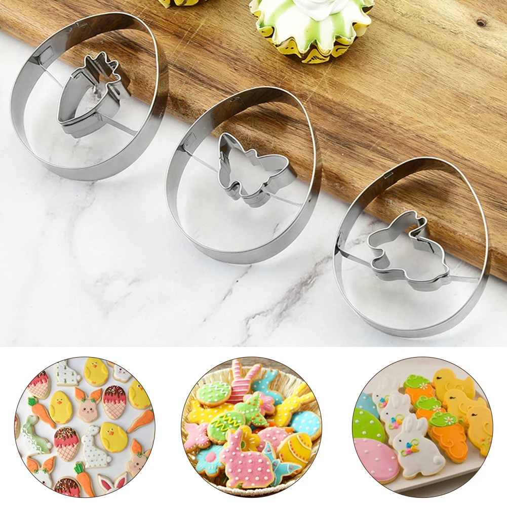 

6/9 Pc Egg/Bunny/Carrot/Flower/Chick/Butterfly Stainles Steel Mold 3D Cookie Cutter DIY Baking Pastry Easter Decor Biscuit Mold
