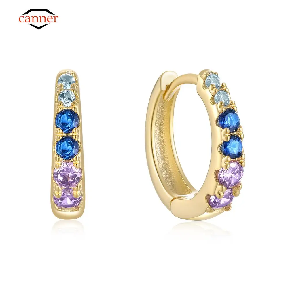 

CANNER Blue Purple Zirconia 925 Sterling Silver Earring For Women Hoop Earrings Aretes Fine Jewelry 2023 18K Gold Mom Gift