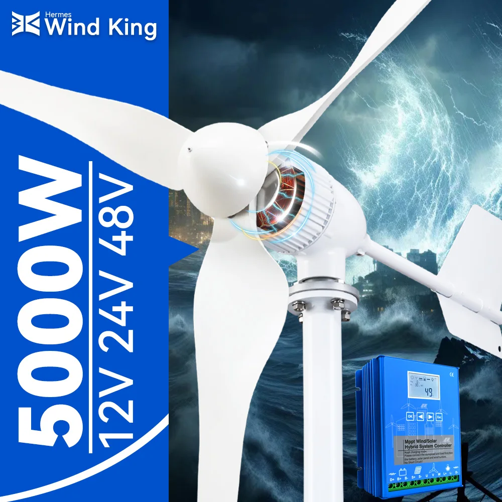 

【Higher Power】 5000W WindTurbine High Efficiency Windmill With MPPTCharger/Hybrid Solar System, For Home Use 6 Blades Horizontal