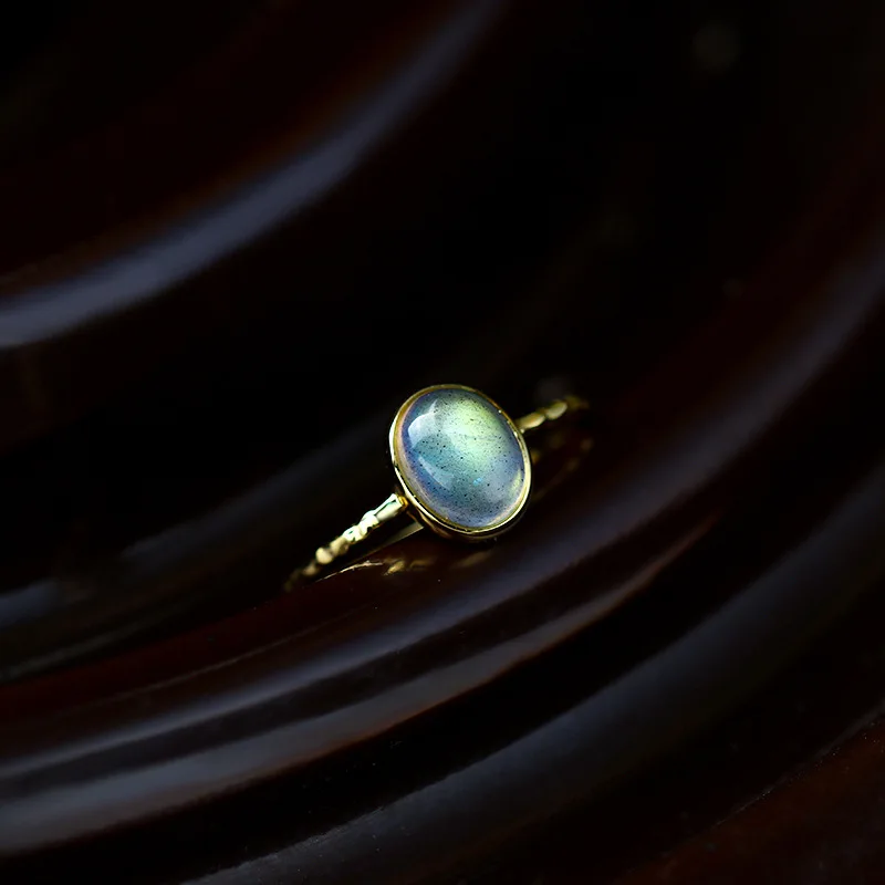 

Серебряное кольцо GULUCA 925 пробы для женщин, эллипс, лабрадорит, драгоценный камень 14 к, позолоченное изящное ювелирное изделие, простой стиль LMRI136