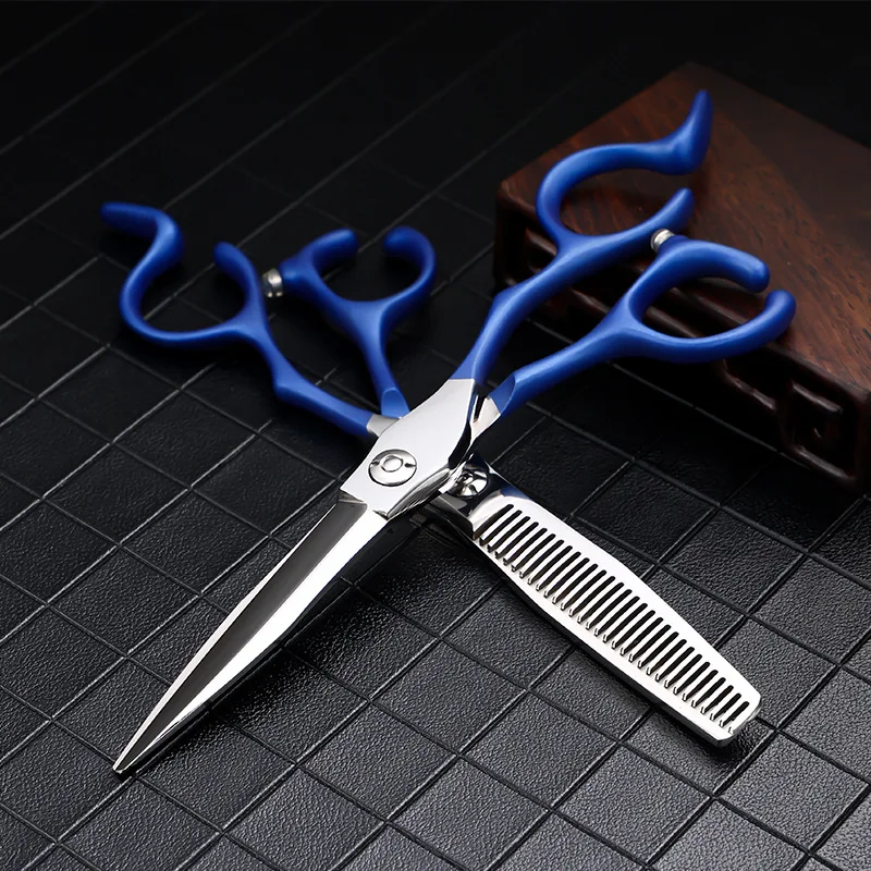 

Professional 6 Inch Barber Shop 9Cr Blue Hair Scissor 25-30% V-tooth Thinning Scissors Cutting Clipper Haircut Trim Shears