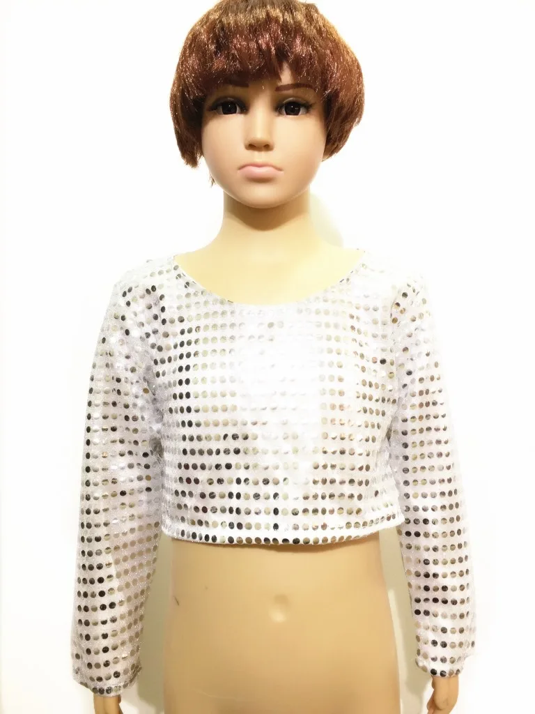 Блестящие кроп-топы с блестками футболки длинным рукавом школьная Женская