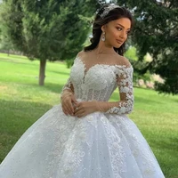 oeing ball gown wedding dresses v neck long sleeves vestido casamento lace up appliques beaded bride gowns 2022 abito aa sposa