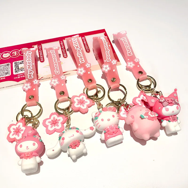 

Sanrio Keychain Cute Anime Kuromi Hello Kitty Melody Cinnamoroll Pom Pom Purin Accessories Cartoon Sakura Series Pvc Keychains