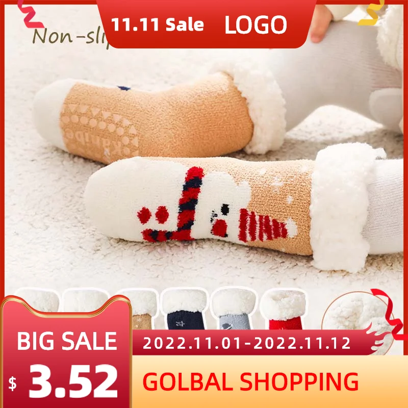 

0-4 Years Baby Floor Socks Thickened Non-Slip Warm Toddler Stock Boys And Girls Lambswool Winter Children's Shoes And Socks