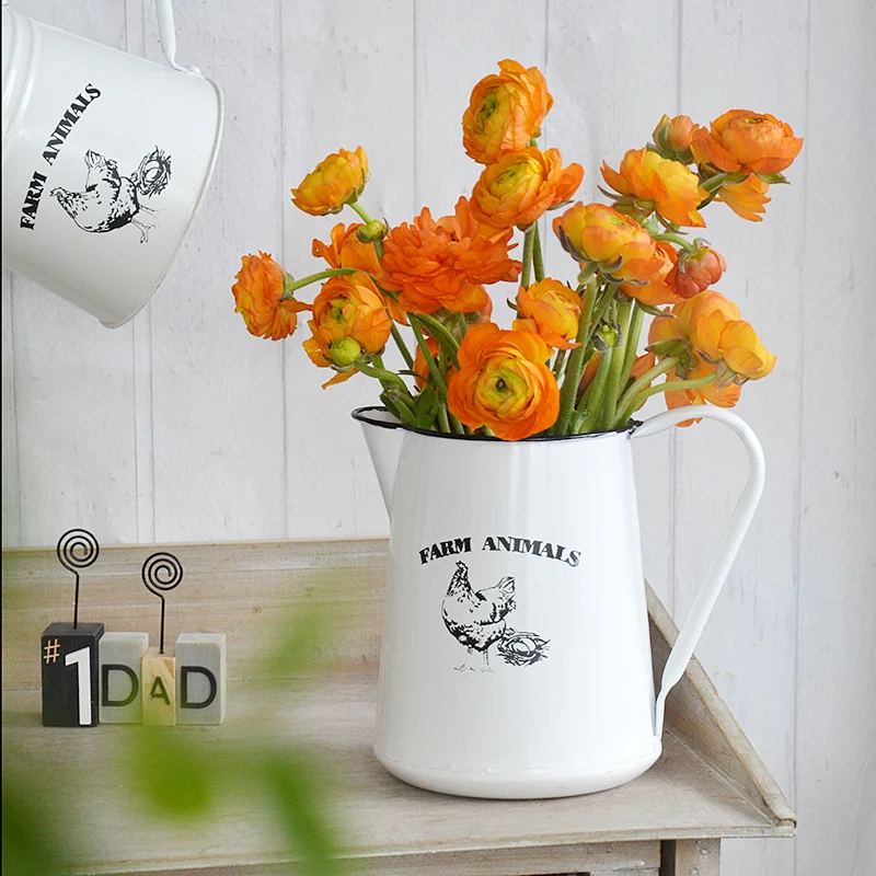 

farm style cream white handmade metal water can Floral Arrangement Ideas