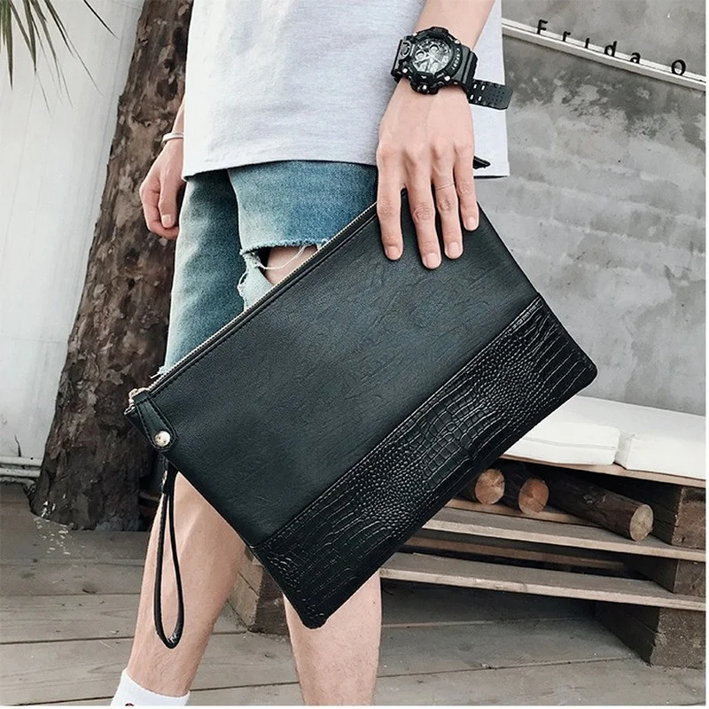 

Fashion Luxury Clutches for Men Envelope Bag Alligator Leather Business Clutches Male Zipper Handbag Clutch with Shoulder Strap