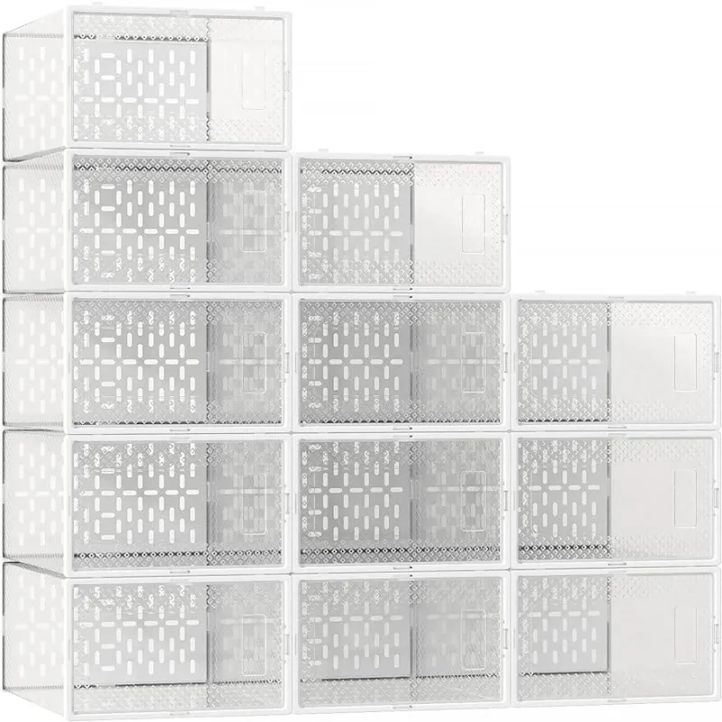 

GTMOON Large Shoe Storage Boxes, 12 Pack Shoe Boxes Clear Plastic Stackable, Shoe Organizer Box（White/Black）optional