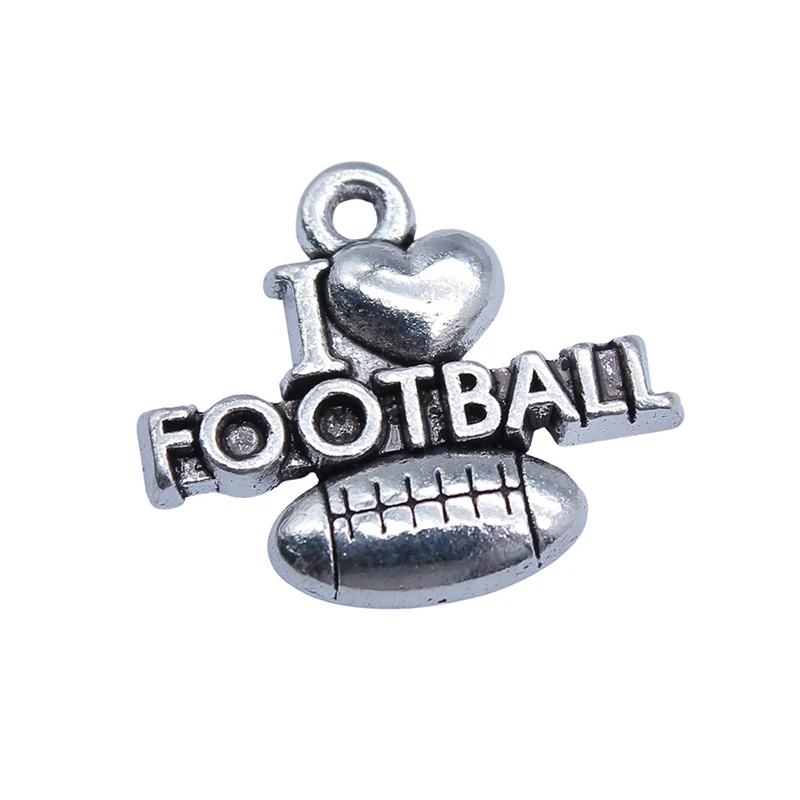 

20pcs Antique Silver Color I Love Football Letter Charms 16*19mm AAC331