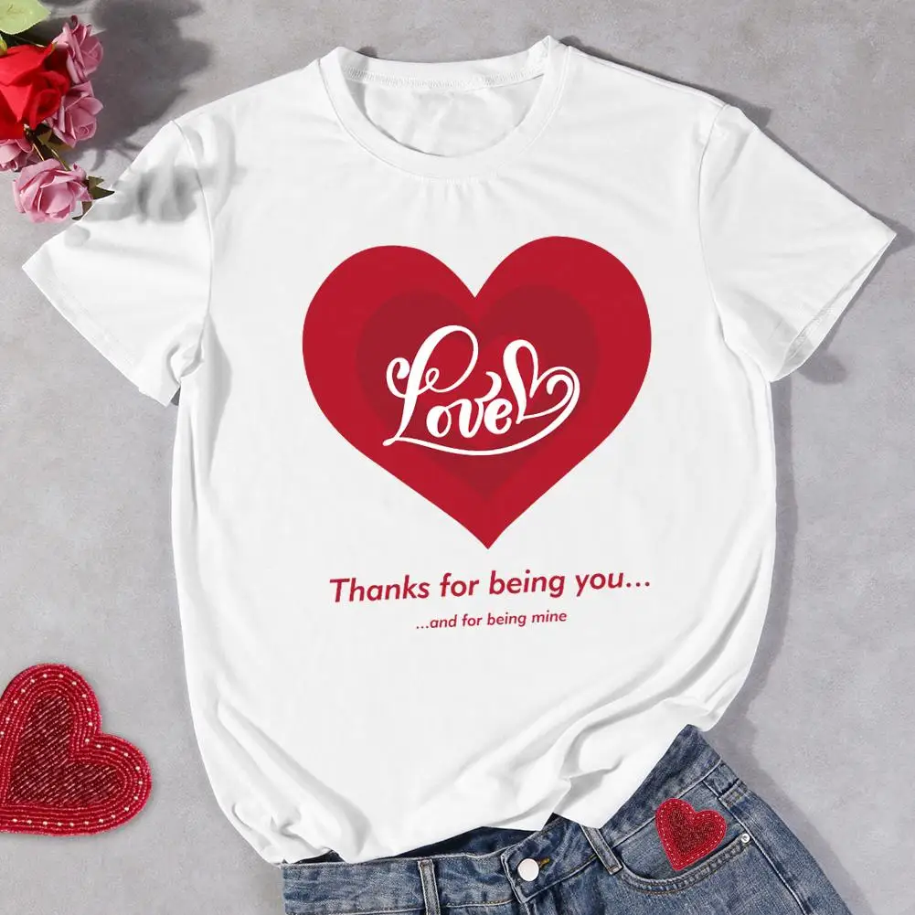 

Valentines Day Red Heart Printed T-Shirt Fashion Women Neutral Short Sleeve Tees Cotton Daily Casual Tops S-XXXL