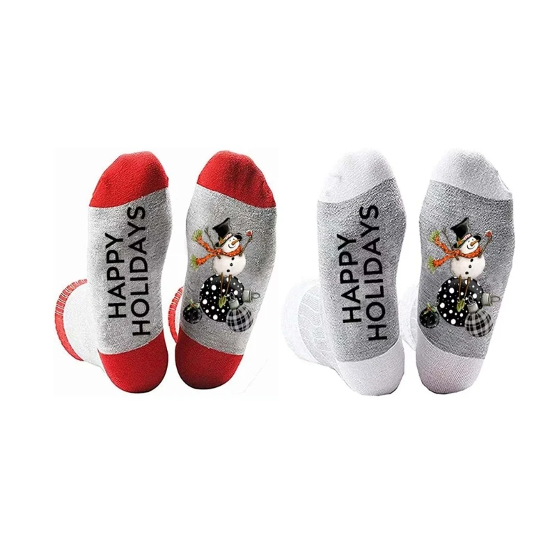 

Носки хлопковые с рисунком снеговика и счастливого праздника, подарки для женщин и мужчин