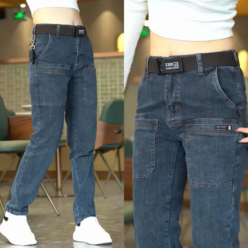 Autumn Korean Men Skinny Jeans Denim Pants Y2k Casual Blue Cargo Pants Work Streetwear Male Jeans Men's Trousers Clothing