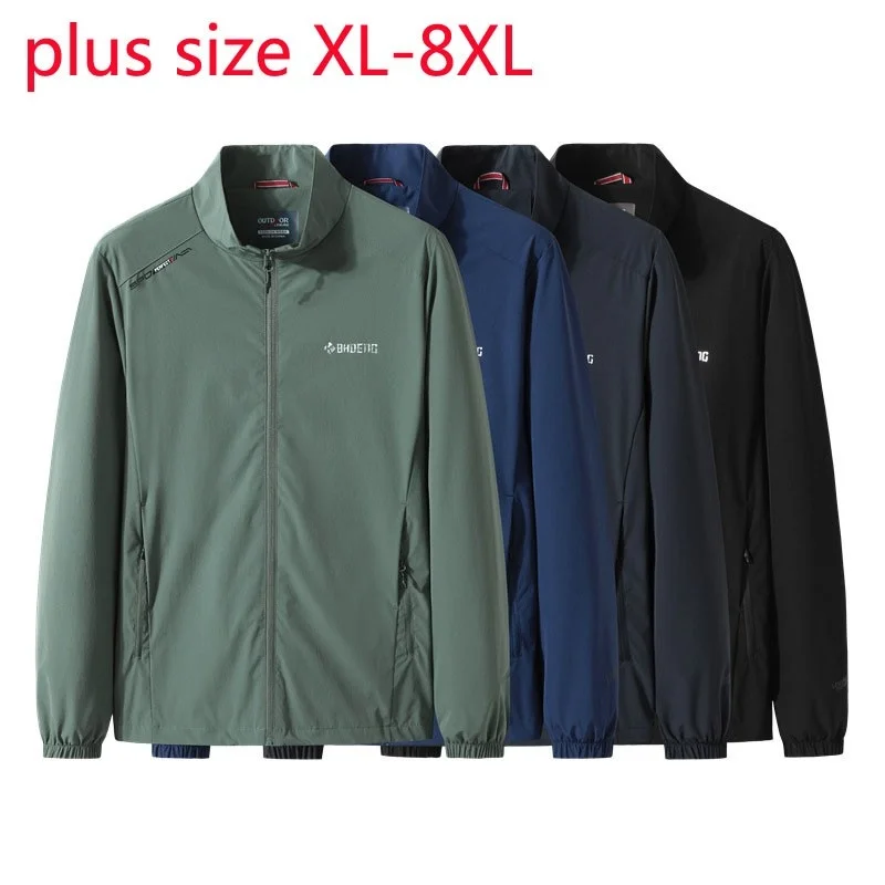 

New Arrival Fashion Super Large Spring And Autumn Thin Men Standing Collar Jacket Coat Plus Size XL 2XL 3XL 4XL 5XL 6XL 7XL 8XL