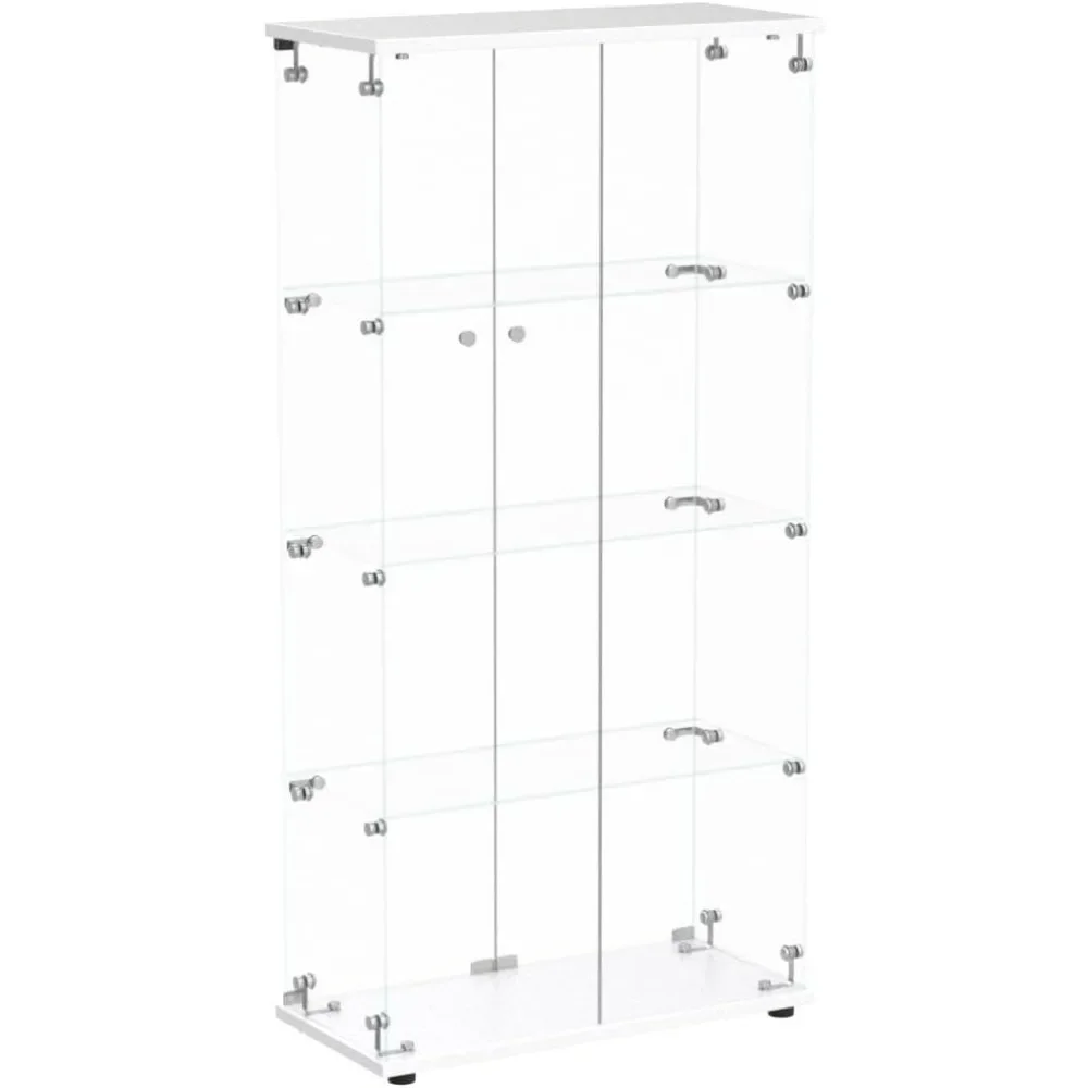 Стеклянная витрина с подсветкой и замком 4-уровневая со стеклянной дверью